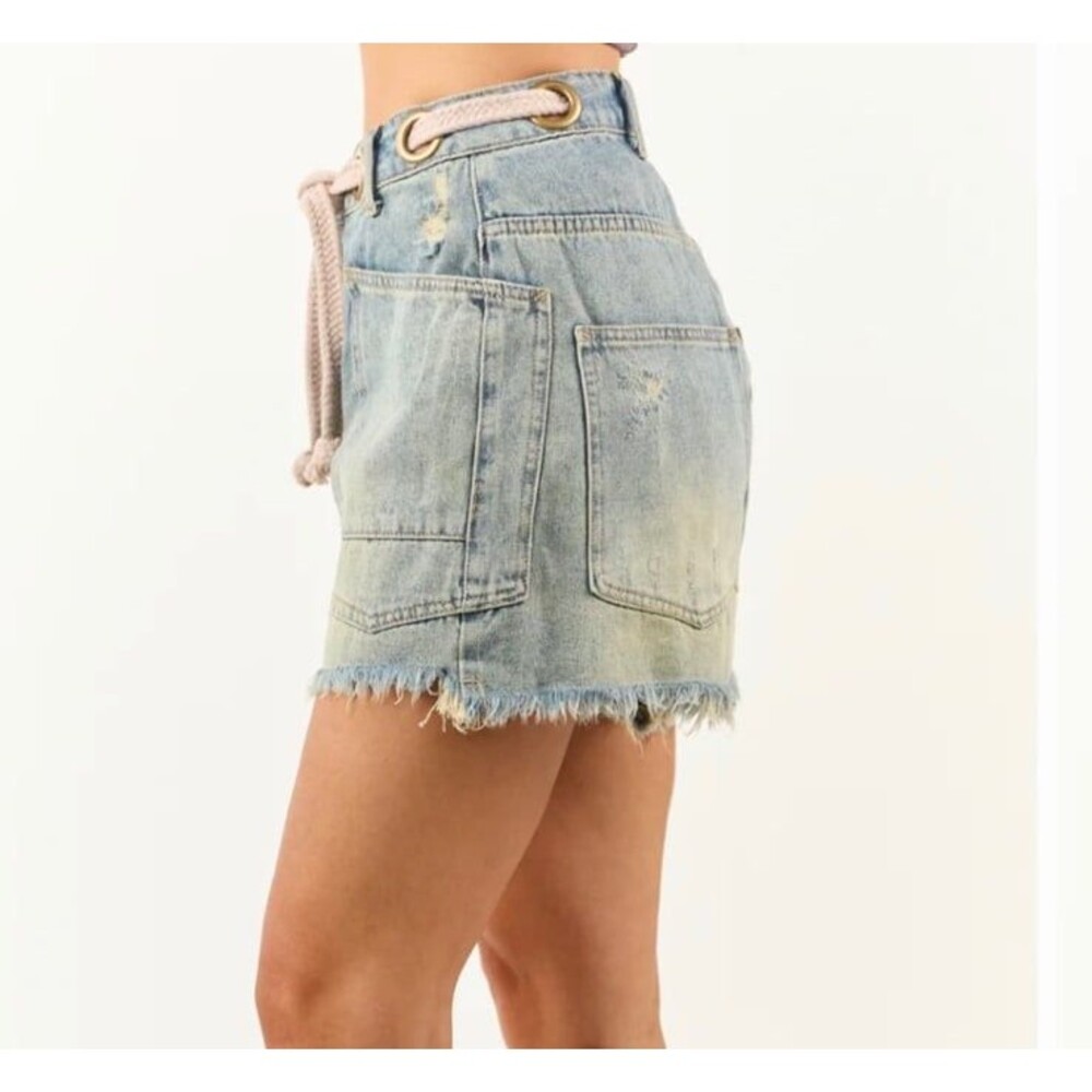 Bibi Shorts BIBI 100%cotton denim jean shorts braid rope belt NEW womens Medium - Picture 6 of 11